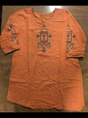 Embroidered Orange Indian Tunic Top